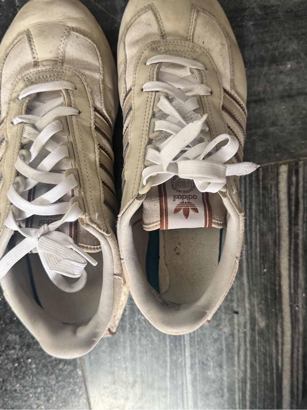 adidas White and Tan Retro Leather Sneakers